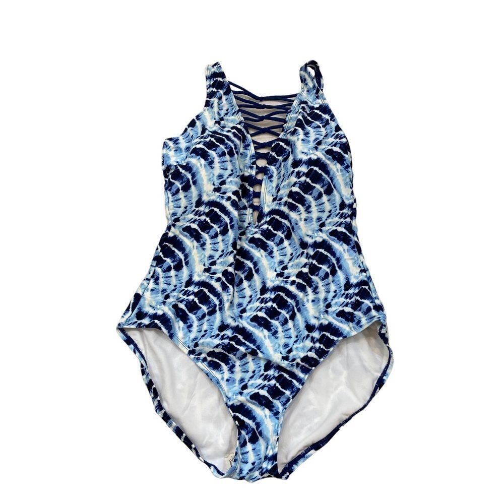 New Without Tags Time and Tru Blue Tie-Dyed Cage Front One Piece Swim‎ Suit XL